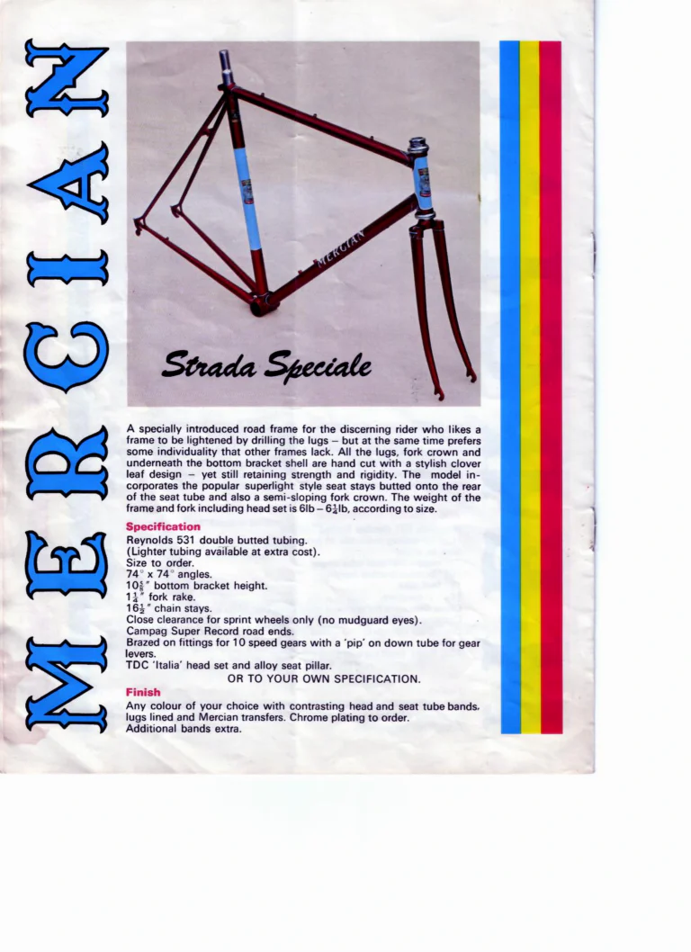 Mercian 1978 Catalog — Handbuilt Frames for the Discerning Cyclist, with the Retail Frame Price List of July 1978 — page 6 of 14