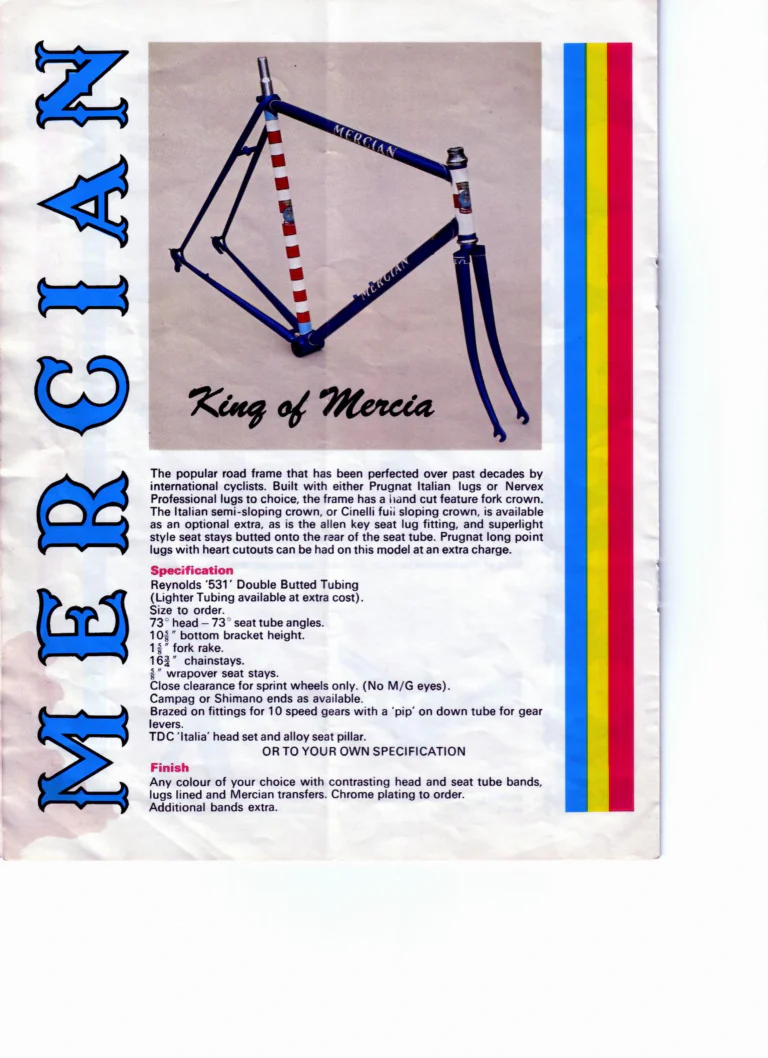 Mercian 1978 Catalog — Handbuilt Frames for the Discerning Cyclist, with the Retail Frame Price List of July 1978 — page 8 of 14