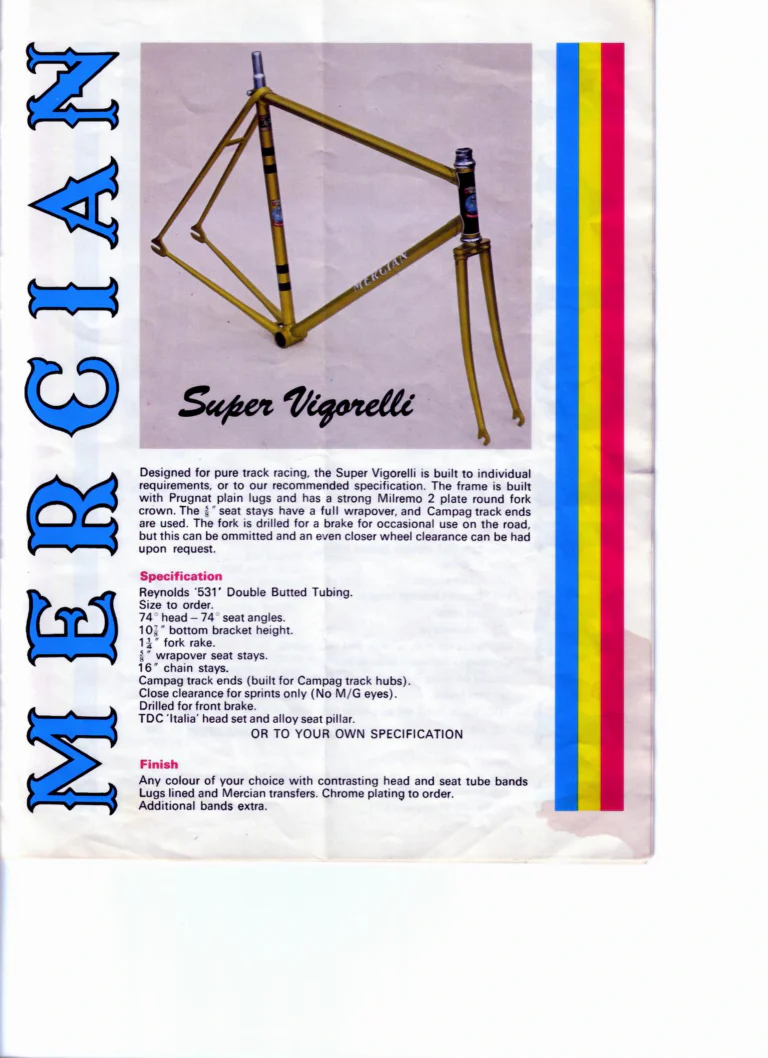 Mercian 1978 Catalog — Handbuilt Frames for the Discerning Cyclist, with the Retail Frame Price List of July 1978 — page 9 of 14