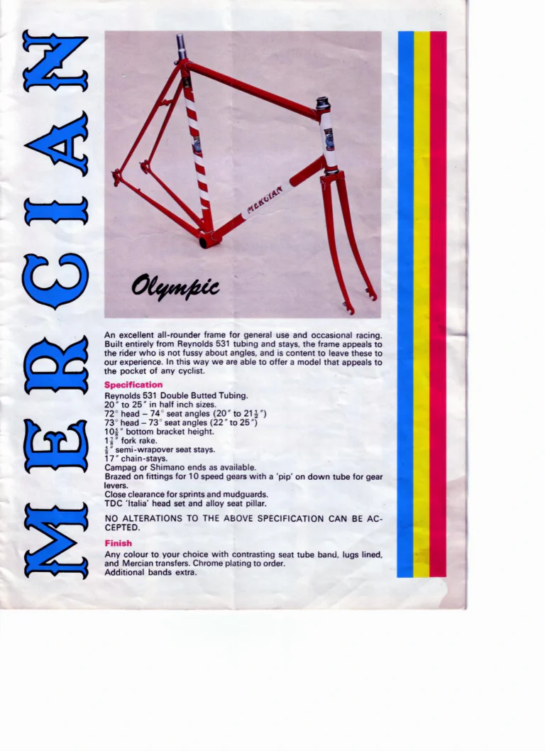 Mercian 1978 Catalog — Handbuilt Frames for the Discerning Cyclist, with the Retail Frame Price List of July 1978 — page 11 of 14