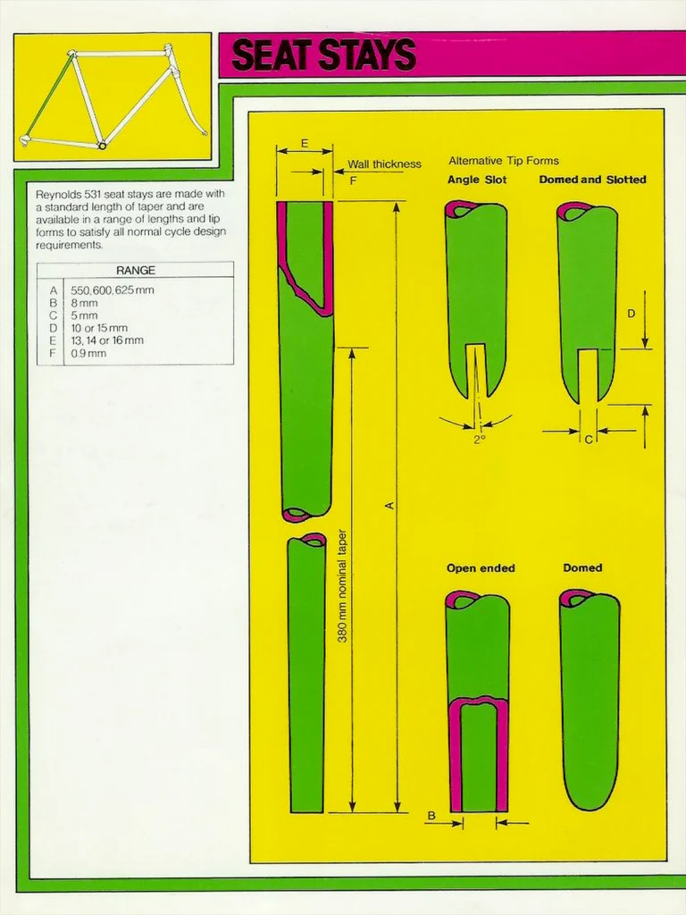 Reynolds 1978 Catalog — 531, 531 SL and 753 Butted Cycle Frame Tubes, Fork Blades and Stays — page 6 of 12