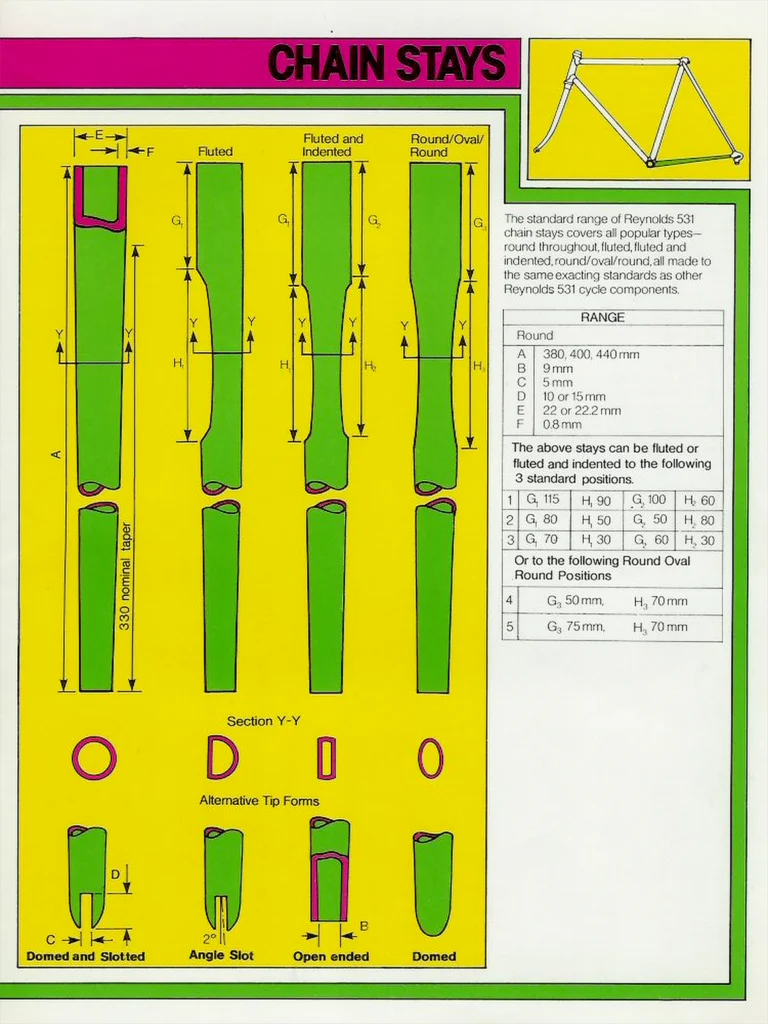 Reynolds 1978 Catalog — 531, 531 SL and 753 Butted Cycle Frame Tubes, Fork Blades and Stays — page 7 of 12