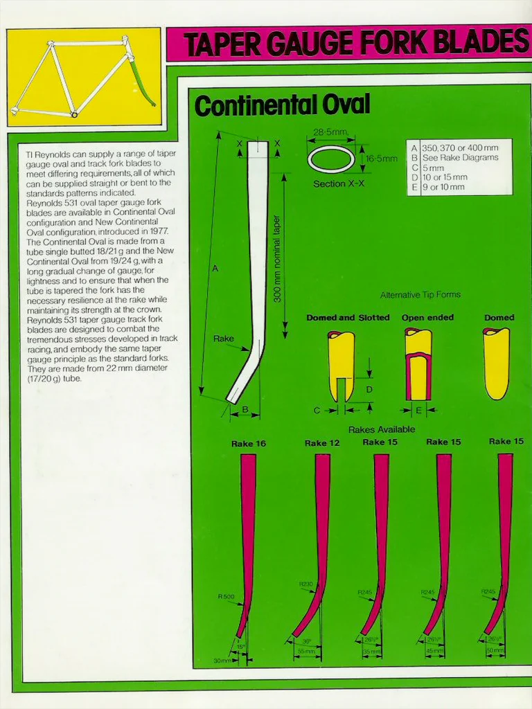 Reynolds 1978 Catalog — 531, 531 SL and 753 Butted Cycle Frame Tubes, Fork Blades and Stays — page 8 of 12