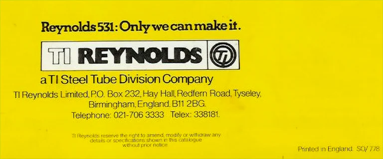 Reynolds 1978 Catalog — 531, 531 SL and 753 Butted Cycle Frame Tubes, Fork Blades and Stays — page 12 of 12