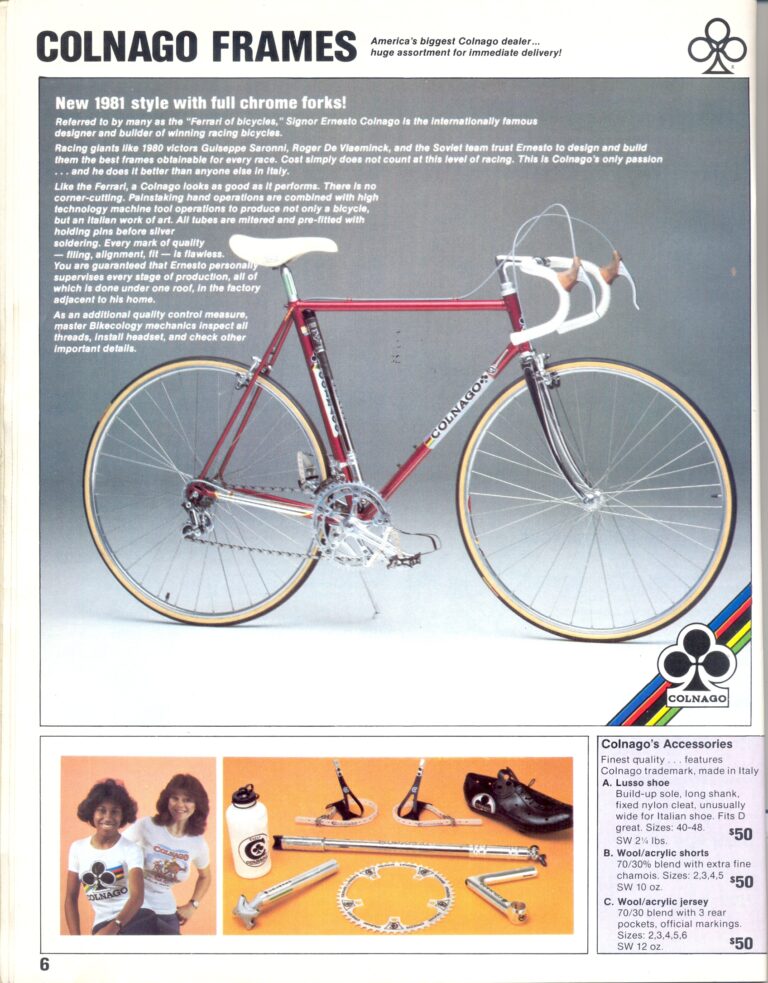 Bikecology 1981 Catalog — Colnago Frames, the Super and the Mexico (Pages 6–7) — page 1 of 2