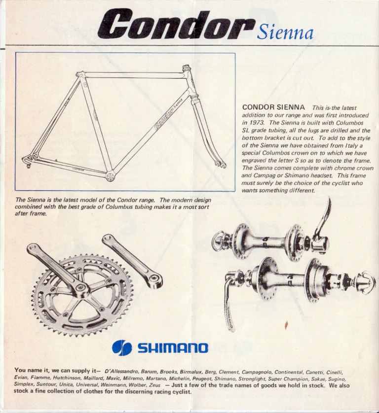 Condor 1981 Catalog — Sienna, Baracchi, Italia and Elite Frames and the Condor 753, with the Frame Price List of 1 October 1981 — page 4 of 10