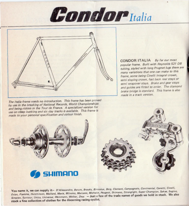 Condor 1981 Catalog — Sienna, Baracchi, Italia and Elite Frames and the Condor 753, with the Frame Price List of 1 October 1981 — page 6 of 10