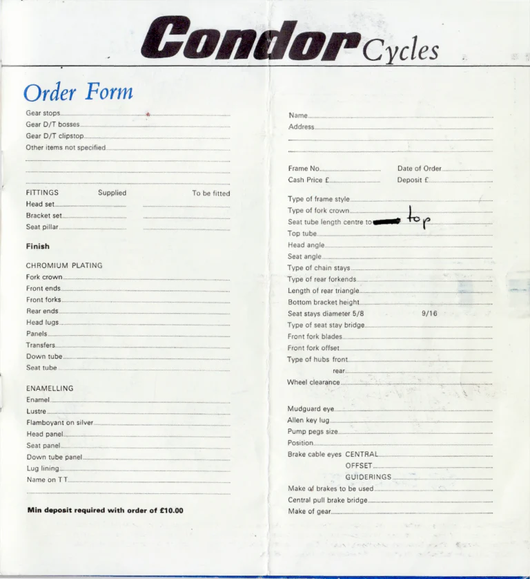 Condor 1981 Catalog — Sienna, Baracchi, Italia and Elite Frames and the Condor 753, with the Frame Price List of 1 October 1981 — page 9 of 10