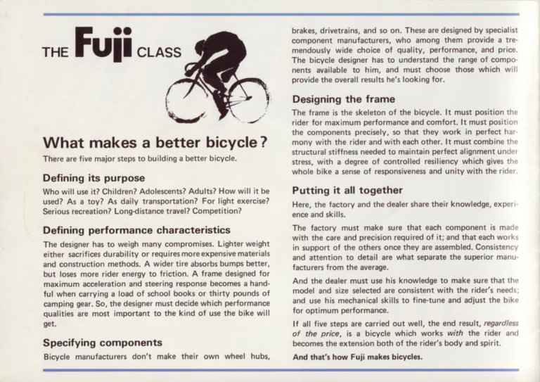 Fuji 1981 Catalog — Edition No. 11, The Fuji Class, from the Professional Super Record to the Feather BMX — page 2 of 28