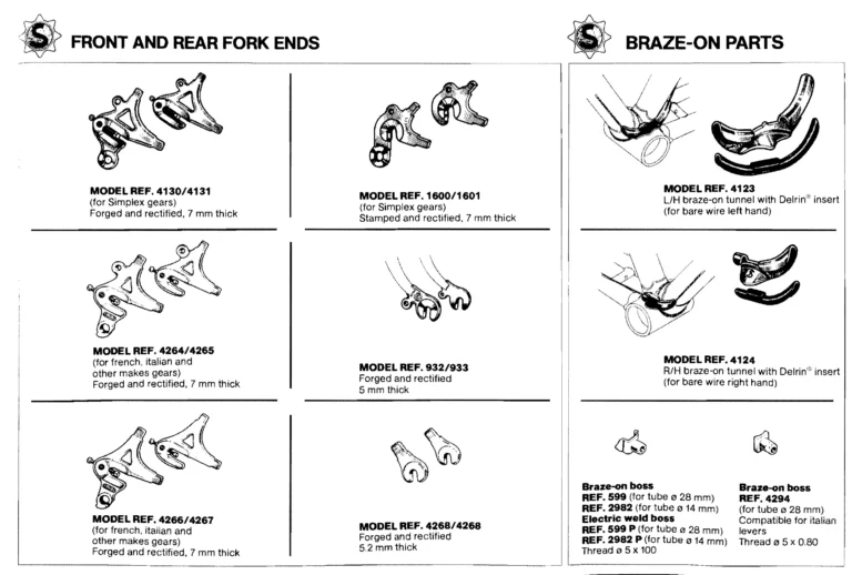 Simplex January 1981 Catalog — Derailleurs, Quick Release, Seat Pillars and Braze-On Parts — page 6 of 16