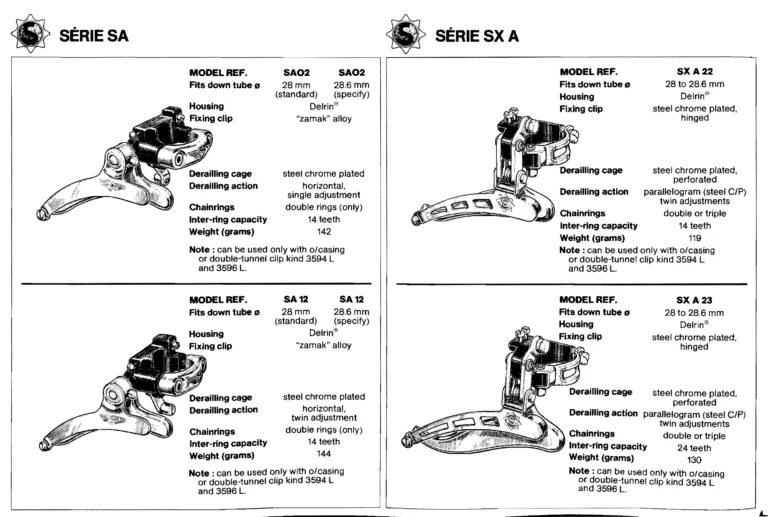 Simplex January 1981 Catalog — Derailleurs, Quick Release, Seat Pillars and Braze-On Parts — page 12 of 16