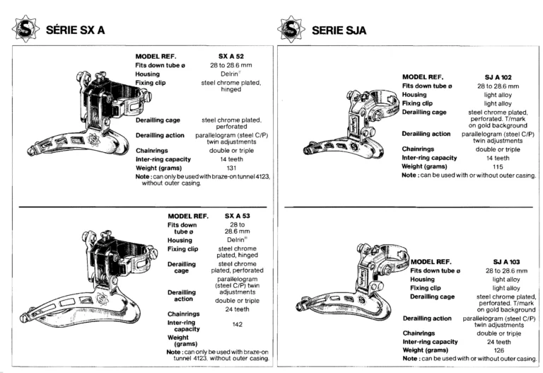Simplex January 1981 Catalog — Derailleurs, Quick Release, Seat Pillars and Braze-On Parts — page 13 of 16