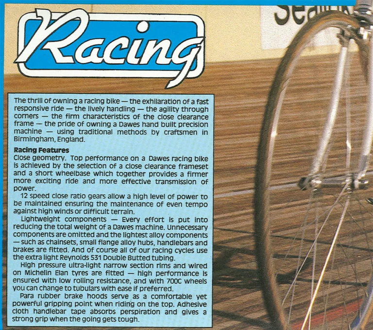 Dawes Catalog of about 1982, US Edition — Welcome to the World of Dawes: the Atlantis and Echelon Racing and the Super Galaxy, Galaxy and Lady Galaxy Touring Bicycles — page 3 of 12