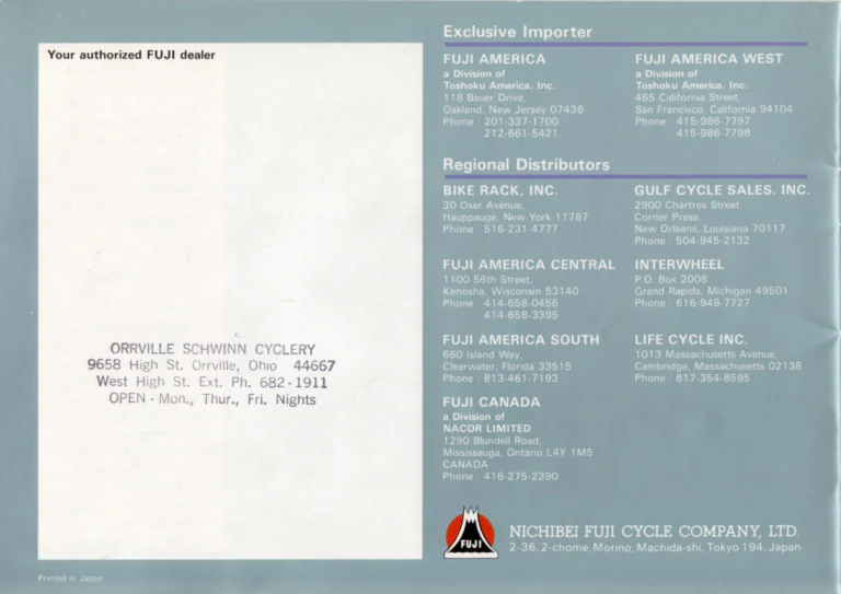 Fuji 1982 Catalog — Edition No. 12, with VALite Tubing, the Team Fuji and the Royale II — page 28 of 28