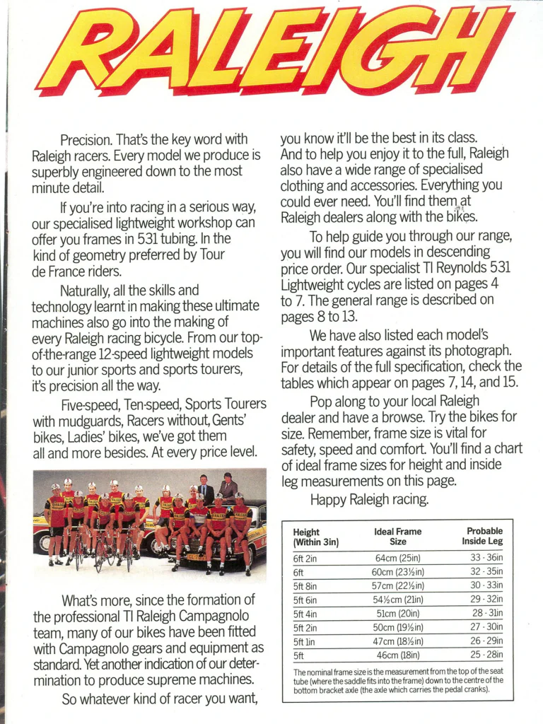 Raleigh 1982 Catalog — Racers — page 3 of 8