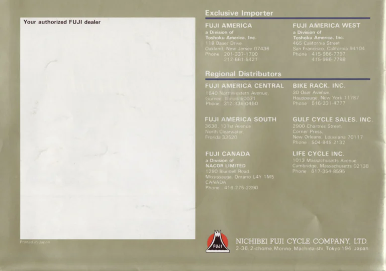 Fuji 1984 Catalog — Edition No. 14, Thirty-Three Models from the Track to the Mt. Fuji All-Terrain Bike — page 32 of 32