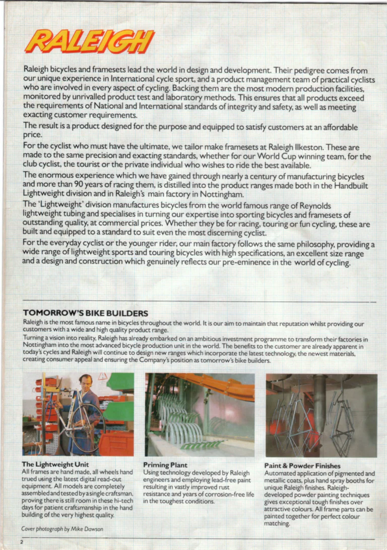 Raleigh 1985 Catalog — Race-Bred Sports Cycles — page 2 of 24