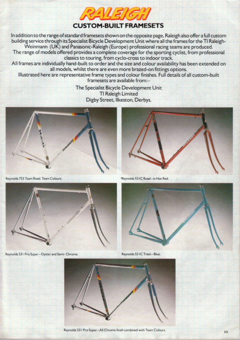 Raleigh 1985 Catalog — Race-Bred Sports Cycles — page 23 of 24