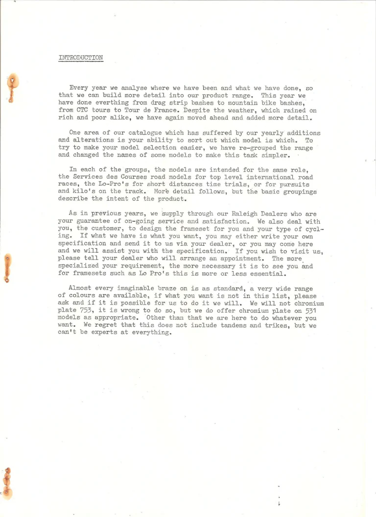 Raleigh 1986 Catalog — The Specialist Bicycle Development Unit, Ilkeston — page 2 of 11
