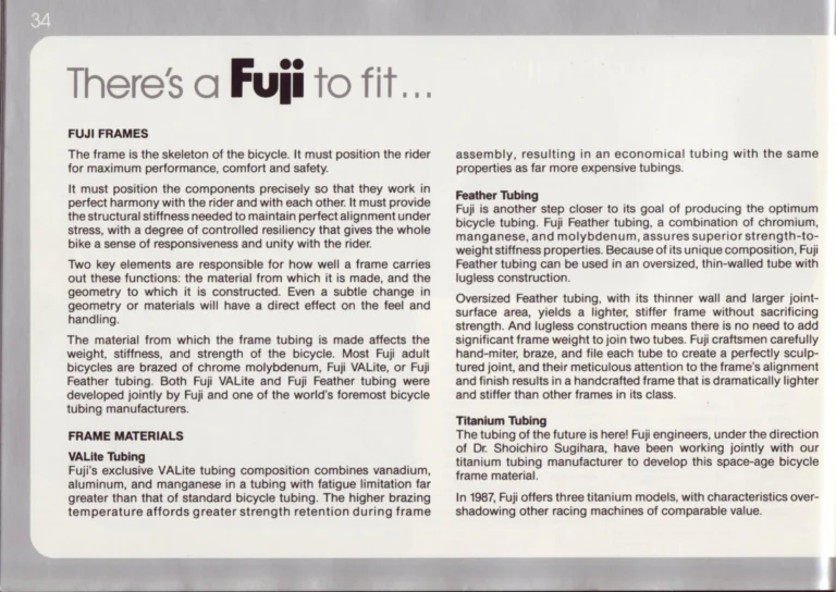 Fuji 1987 Catalog — Edition No. 17, There's a Fuji to Fit You, with Three Titanium Models — page 34 of 44