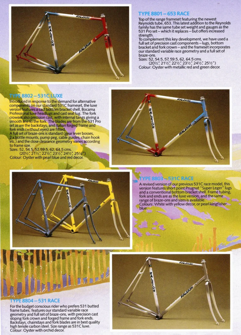 Raleigh 1987 Catalog — Frame Sets — page 2 of 4