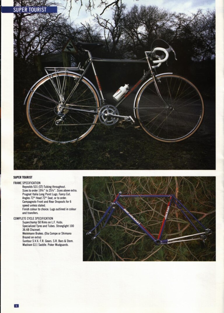 Bob Jackson 1988 Catalog — The Re-Launch of Jackson Cycles: Road, Touring, Time Trial, Track and All-Terrain Bicycles, a Trike and a Tandem — page 6 of 16