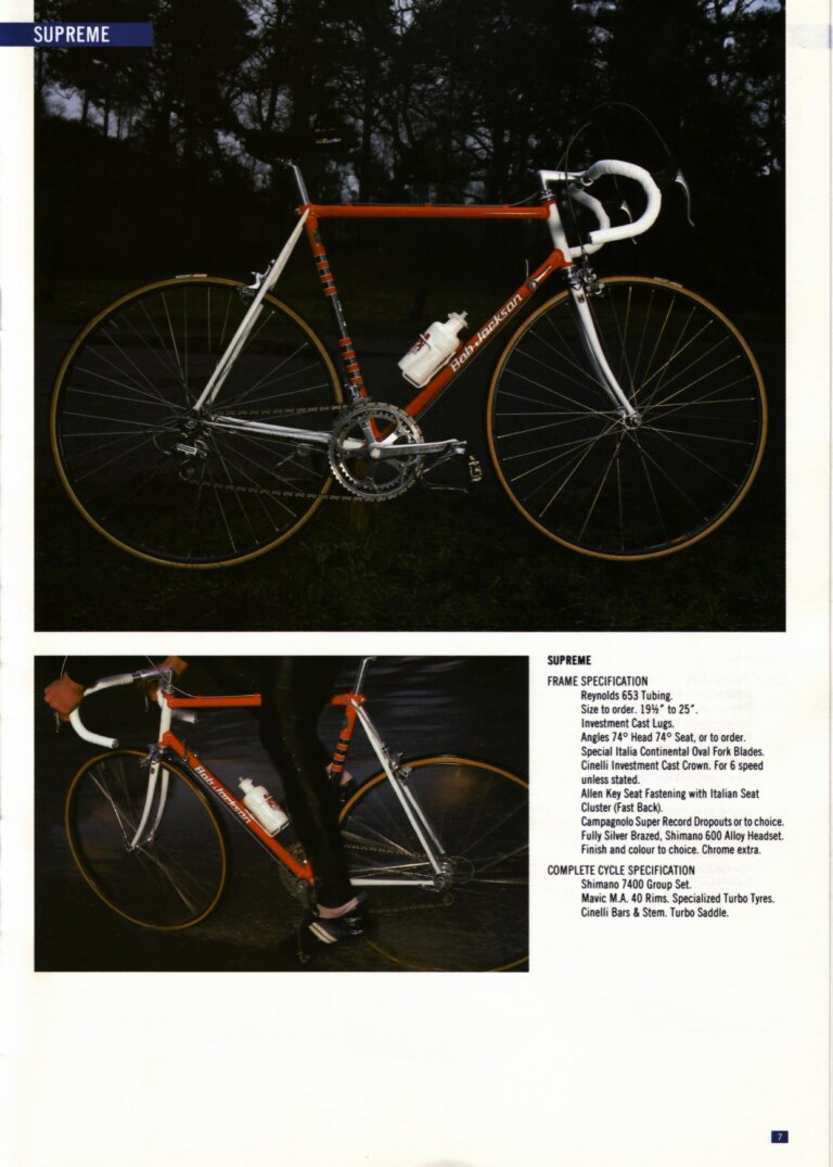 Bob Jackson 1988 Catalog — The Re-Launch of Jackson Cycles: Road, Touring, Time Trial, Track and All-Terrain Bicycles, a Trike and a Tandem — page 7 of 16