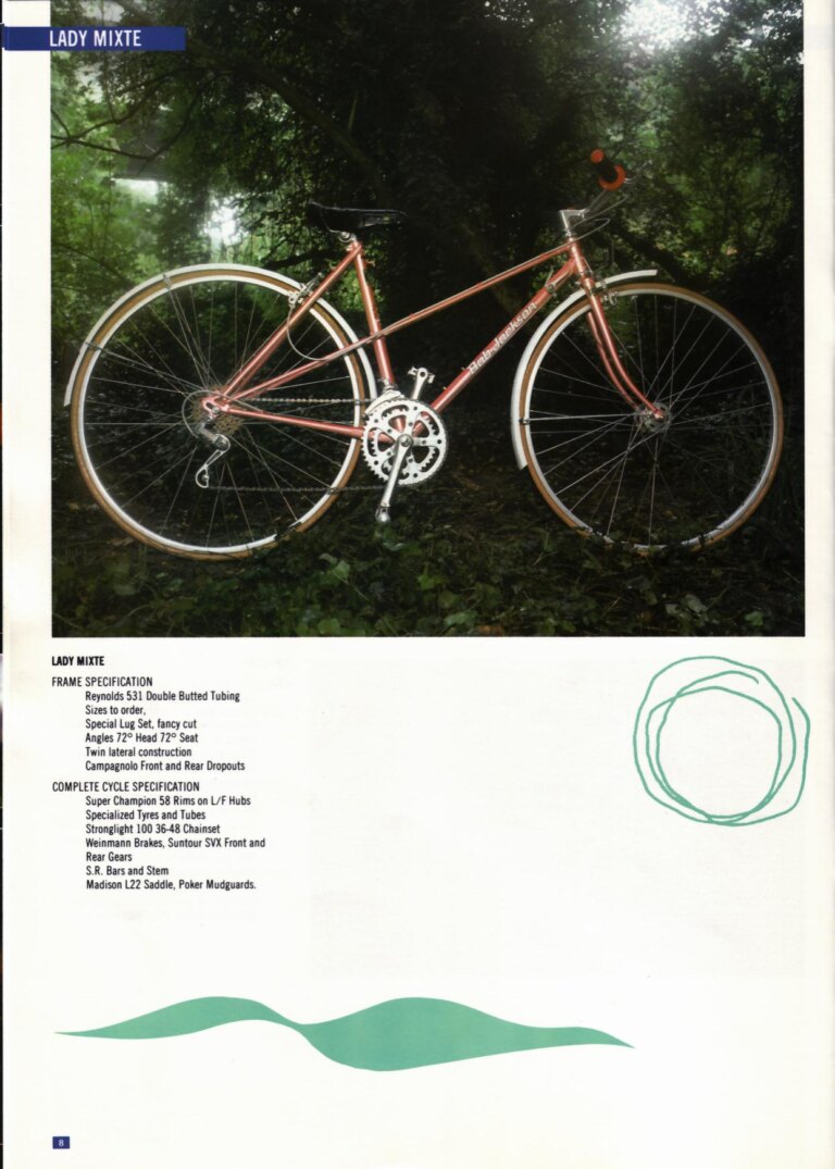 Bob Jackson 1988 Catalog — The Re-Launch of Jackson Cycles: Road, Touring, Time Trial, Track and All-Terrain Bicycles, a Trike and a Tandem — page 8 of 16