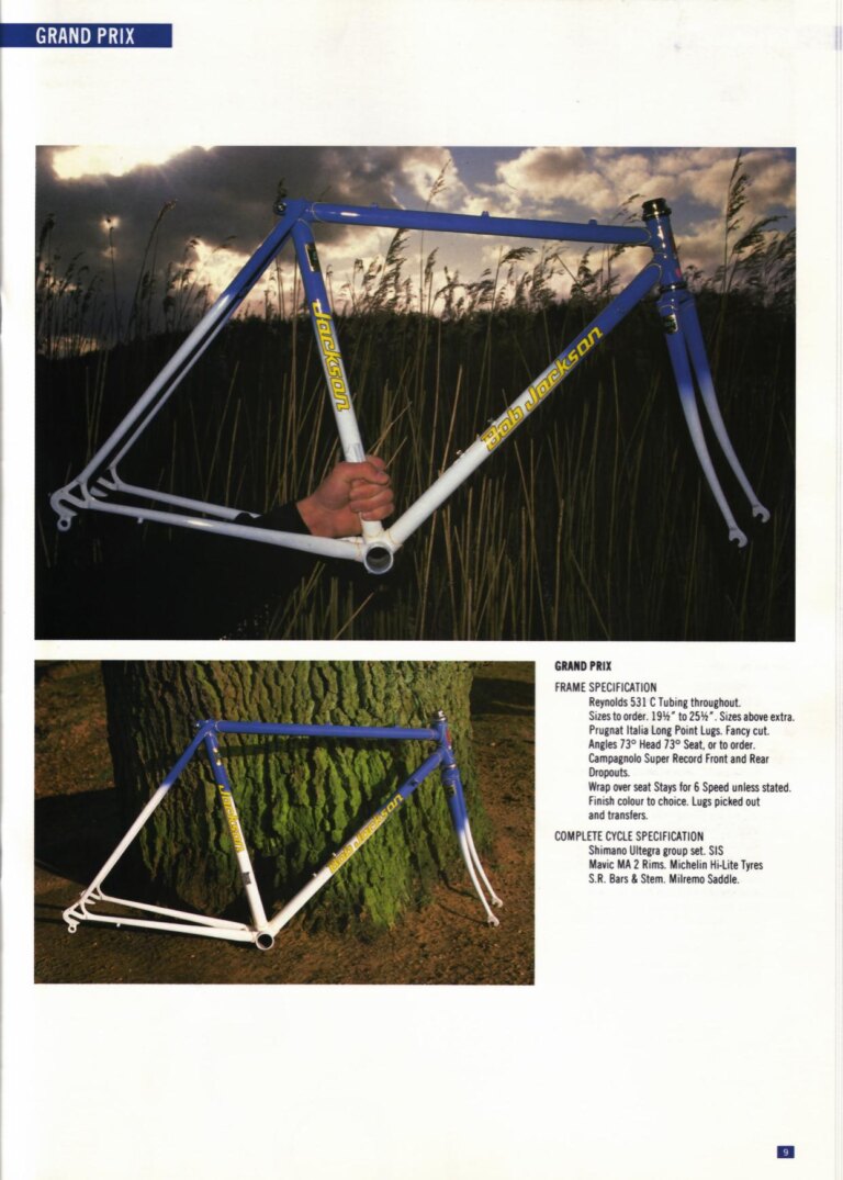 Bob Jackson 1988 Catalog — The Re-Launch of Jackson Cycles: Road, Touring, Time Trial, Track and All-Terrain Bicycles, a Trike and a Tandem — page 9 of 16