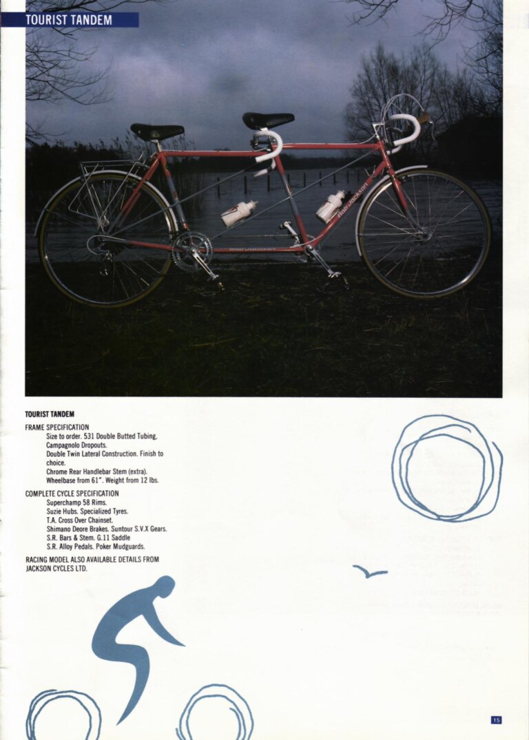 Bob Jackson 1988 Catalog — The Re-Launch of Jackson Cycles: Road, Touring, Time Trial, Track and All-Terrain Bicycles, a Trike and a Tandem — page 15 of 16