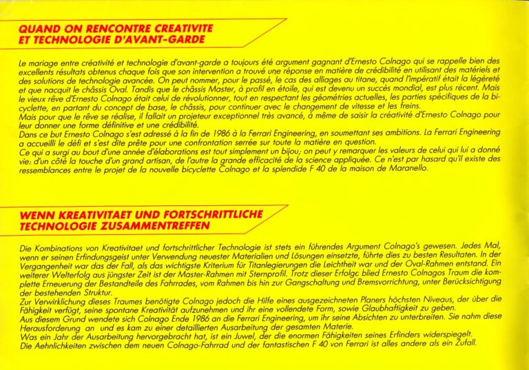 Colnago 1988 Catalog — The Colnago Concept with Ferrari Engineering, Carbon Volo, Master, Masterpiù, Krono and Master Mountainbike — page 4 of 30
