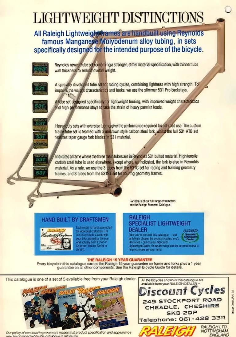 Raleigh 1988 Catalog — Lightweights for the Pursuit of Excellence — page 7 of 7