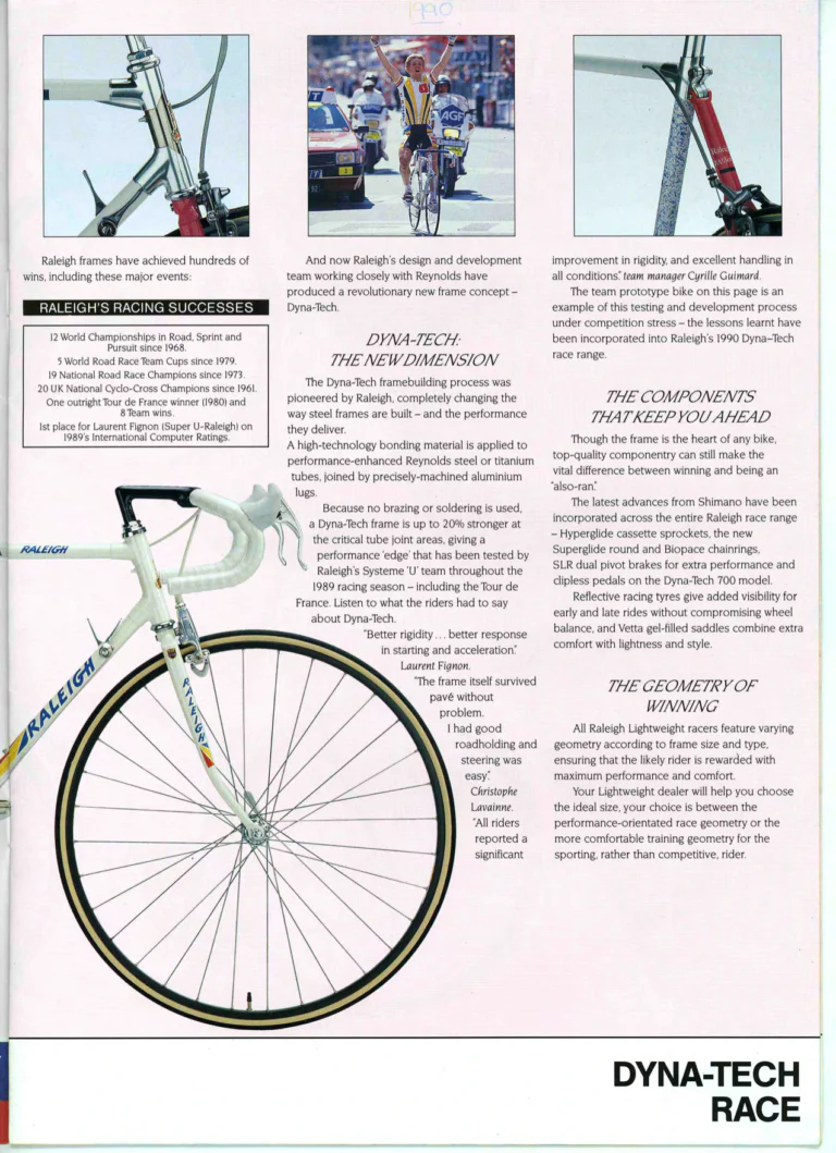 Raleigh 1990 Catalog — Lightweight: Dyna-Tech Race — page 3 of 12