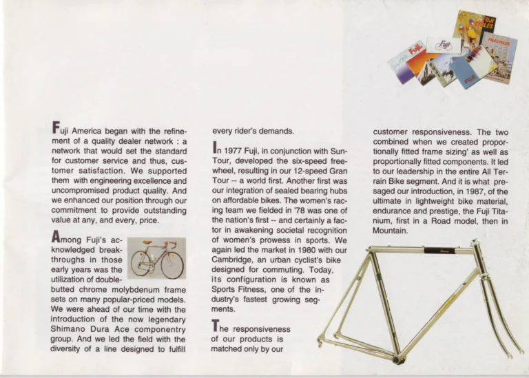 Fuji 1991 Catalog — Edition No. 21, F21: Fuji in Our 21st Year, from the Titanium Centaur to the Titanium Record — page 5 of 39