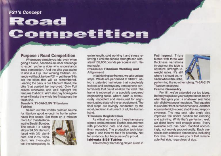 Fuji 1991 Catalog — Edition No. 21, F21: Fuji in Our 21st Year, from the Titanium Centaur to the Titanium Record — page 29 of 39