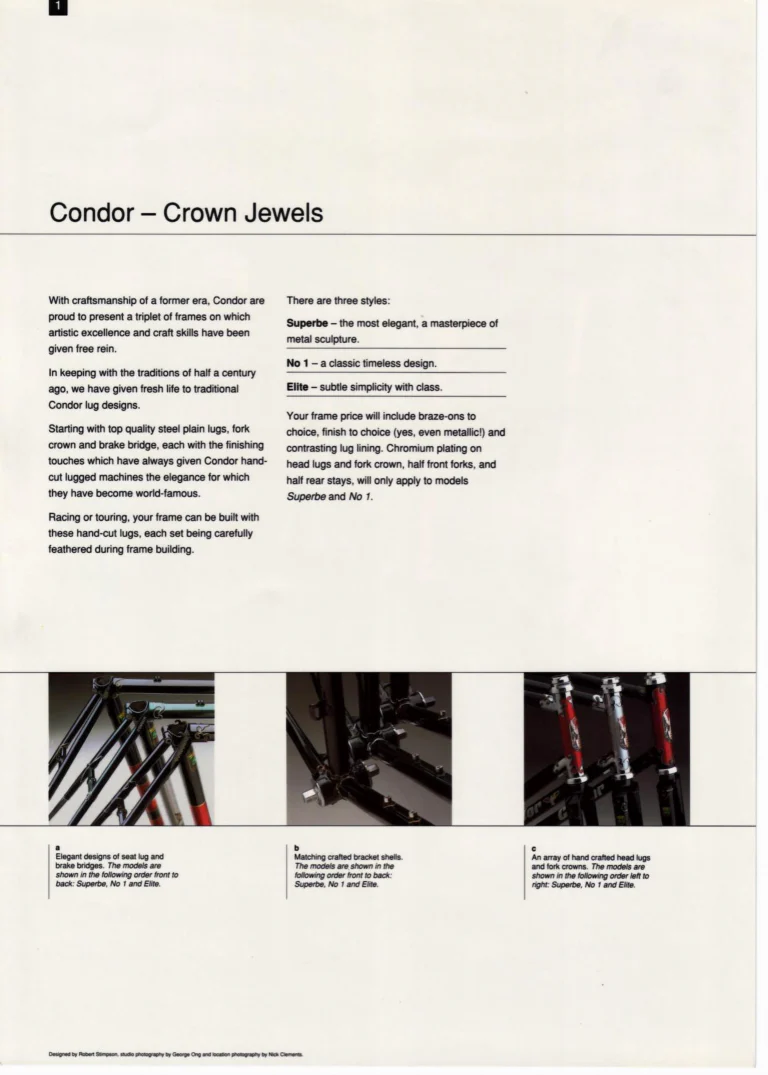 Condor Catalog of about 1994 — Hand-Built Bicycles for the Perfectionist: Crown Jewels, Frame Service, Special Cadet, Ultimo, ATBs, Professional and Frame Spectrum — page 4 of 19