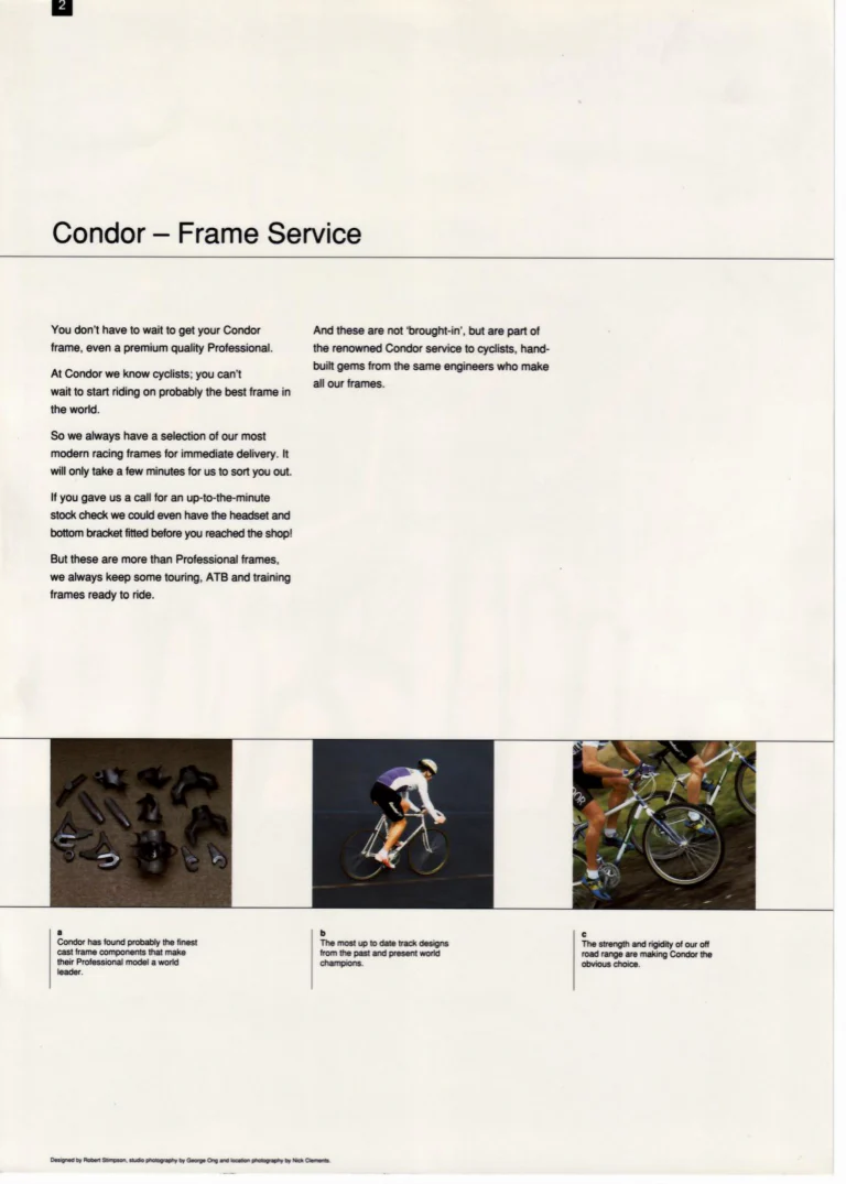 Condor Catalog of about 1994 — Hand-Built Bicycles for the Perfectionist: Crown Jewels, Frame Service, Special Cadet, Ultimo, ATBs, Professional and Frame Spectrum — page 6 of 19