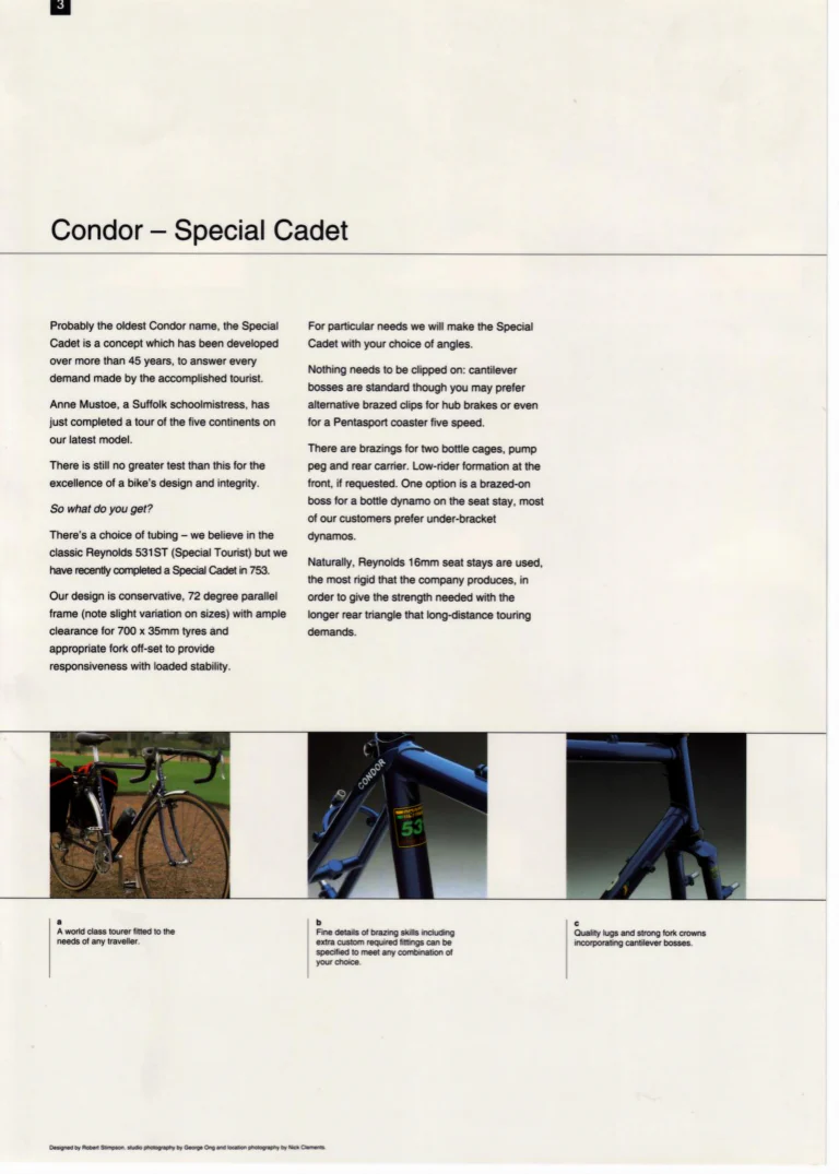 Condor Catalog of about 1994 — Hand-Built Bicycles for the Perfectionist: Crown Jewels, Frame Service, Special Cadet, Ultimo, ATBs, Professional and Frame Spectrum — page 8 of 19