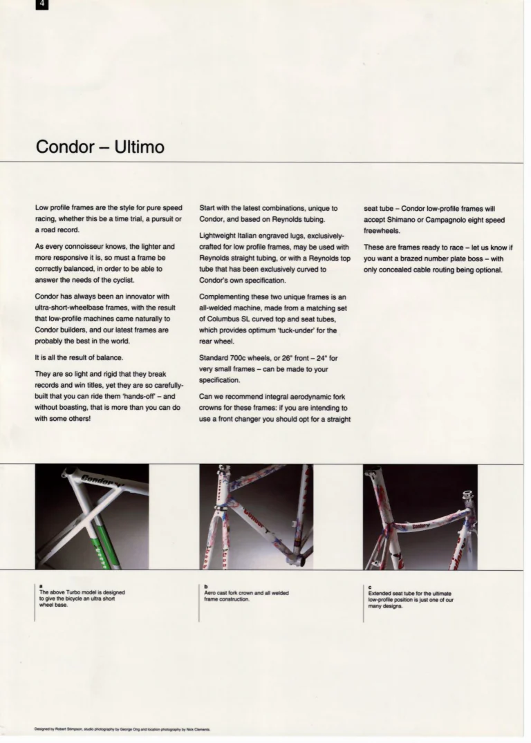 Condor Catalog of about 1994 — Hand-Built Bicycles for the Perfectionist: Crown Jewels, Frame Service, Special Cadet, Ultimo, ATBs, Professional and Frame Spectrum — page 10 of 19