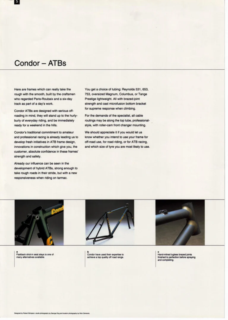 Condor Catalog of about 1994 — Hand-Built Bicycles for the Perfectionist: Crown Jewels, Frame Service, Special Cadet, Ultimo, ATBs, Professional and Frame Spectrum — page 12 of 19