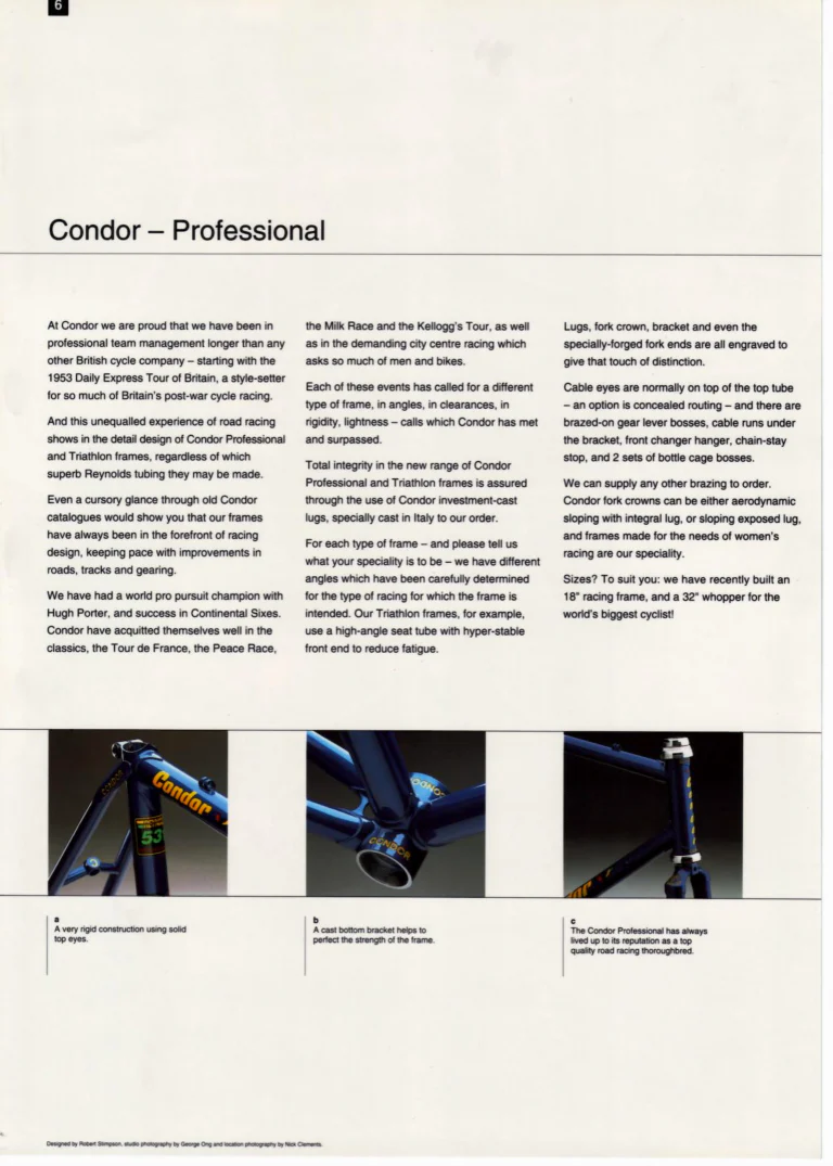 Condor Catalog of about 1994 — Hand-Built Bicycles for the Perfectionist: Crown Jewels, Frame Service, Special Cadet, Ultimo, ATBs, Professional and Frame Spectrum — page 14 of 19