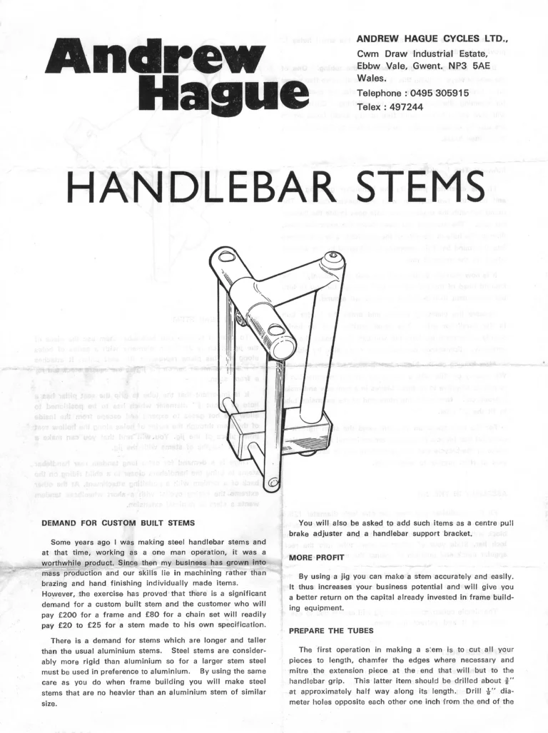 Andrew Hague Instructions — Handlebar Stems, Making Custom Steel Stems in a Jig — page 1 of 2