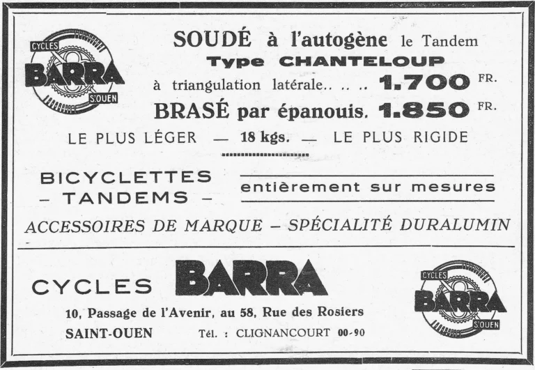 Barra Advertisement — Soudé à l'Autogène, le Tandem Type Chanteloup — page 1 of 1
