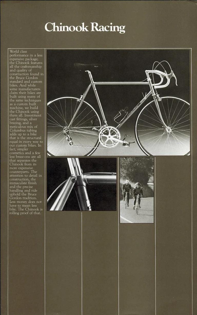 Bruce Gordon Brochure (Undated, 1981 or Later) — Craftsmanship without Compromise: the Custom, Racing and Touring Frames and the Chinook Line, with the Chinook Leaflet — page 6 of 9