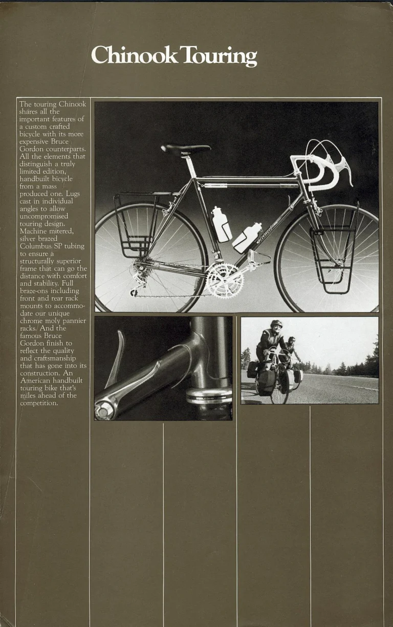 Bruce Gordon Brochure (Undated, 1981 or Later) — Craftsmanship without Compromise: the Custom, Racing and Touring Frames and the Chinook Line, with the Chinook Leaflet — page 7 of 9