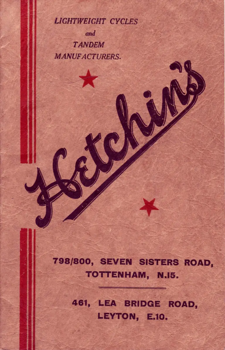 Hetchins c.1935 Catalog — Brilliant, Superbe, De Luxe and Ideal Models, Solo and Tandem, from Seven Sisters Road and Lea Bridge Road — page 1 of 16