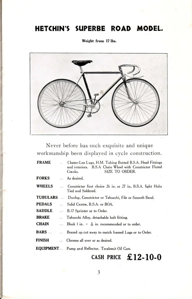 Hetchins c.1935 Catalog — Brilliant, Superbe, De Luxe and Ideal Models, Solo and Tandem, from Seven Sisters Road and Lea Bridge Road — page 5 of 16