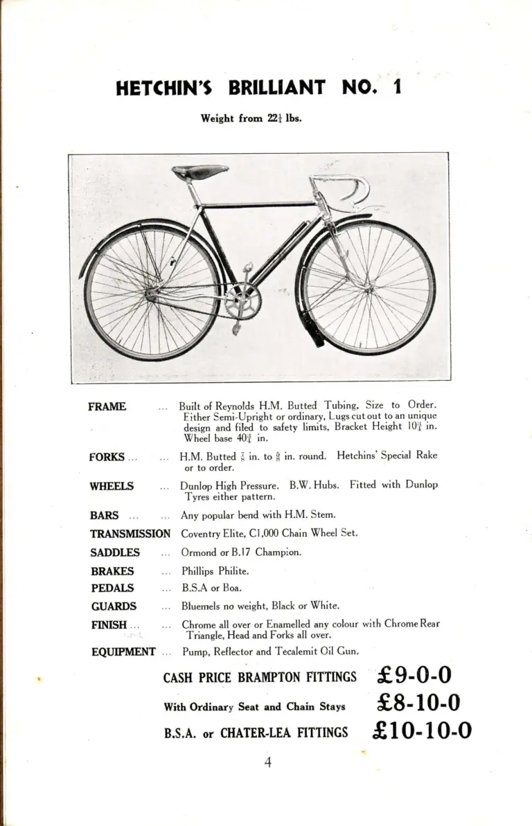 Hetchins c.1935 Catalog — Brilliant, Superbe, De Luxe and Ideal Models, Solo and Tandem, from Seven Sisters Road and Lea Bridge Road — page 6 of 16