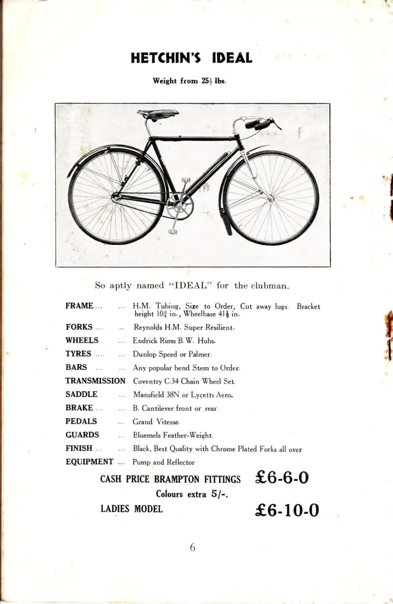 Hetchins c.1935 Catalog — Brilliant, Superbe, De Luxe and Ideal Models, Solo and Tandem, from Seven Sisters Road and Lea Bridge Road — page 8 of 16