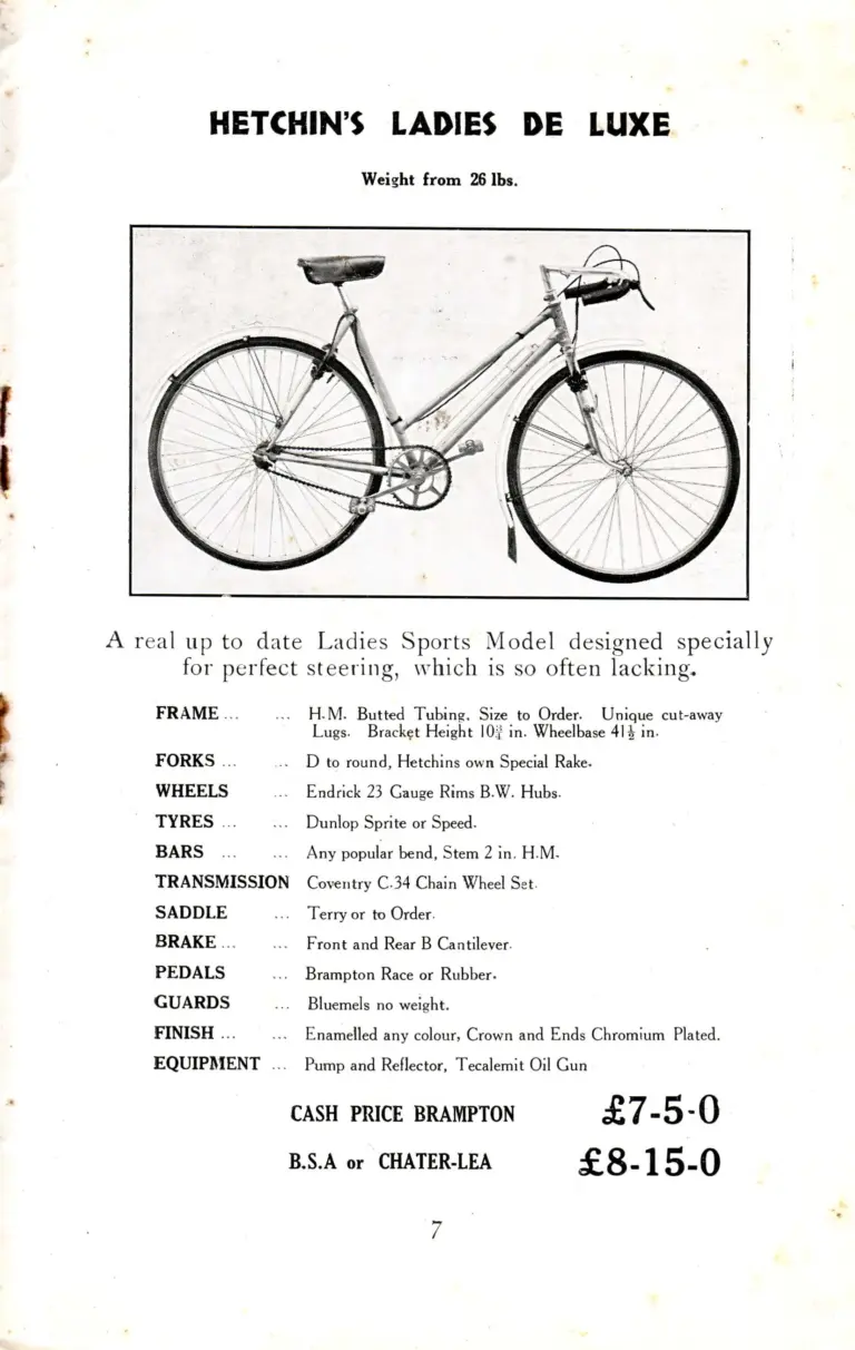 Hetchins c.1935 Catalog — Brilliant, Superbe, De Luxe and Ideal Models, Solo and Tandem, from Seven Sisters Road and Lea Bridge Road — page 9 of 16